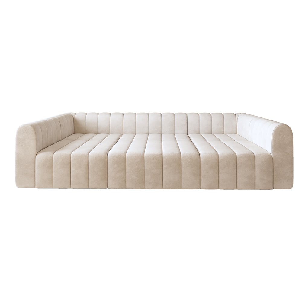 Off white sofa with a modern design on a white background