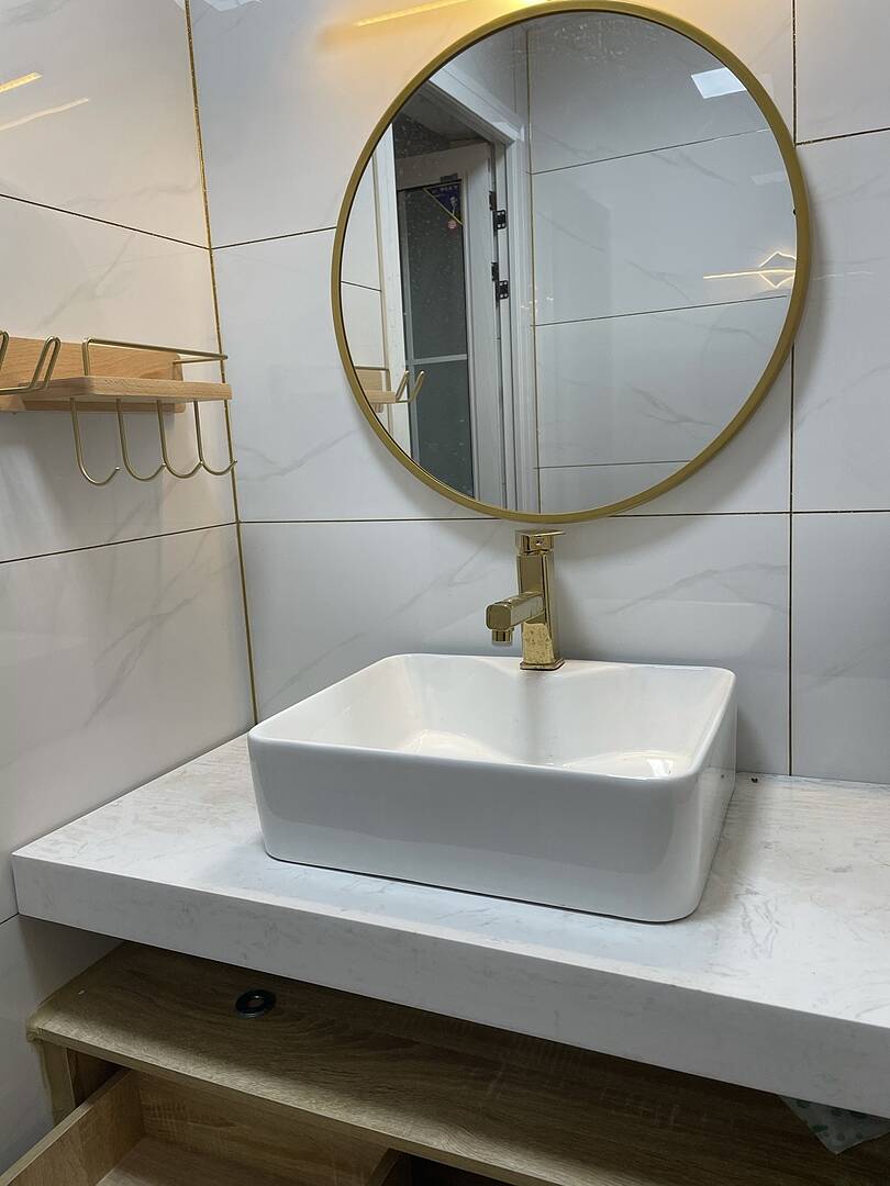 Bathroom Vanity Set 35.4" Modern Floating Bathroom Vanity White and Natural with Sink