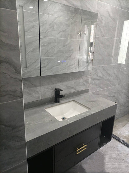 Bathroom Vanity Set 35.4" Modern Floating Sintered Stone Bathroom Vanity Black with Sink