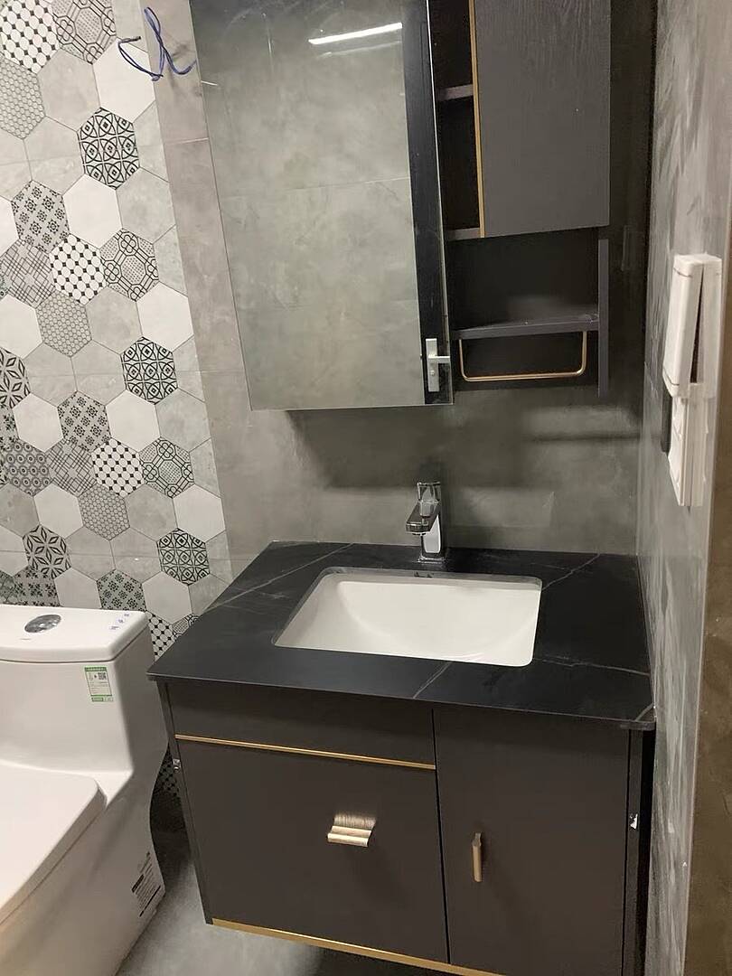 Bathroom Vanity Set 23.6" Modern Floating Sintered Stone Bathroom Vanity Black with Sink