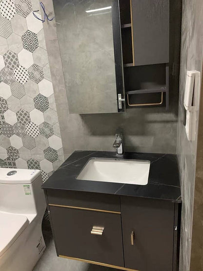 Bathroom Vanity Set 23.6" Modern Floating Sintered Stone Bathroom Vanity Black with Sink