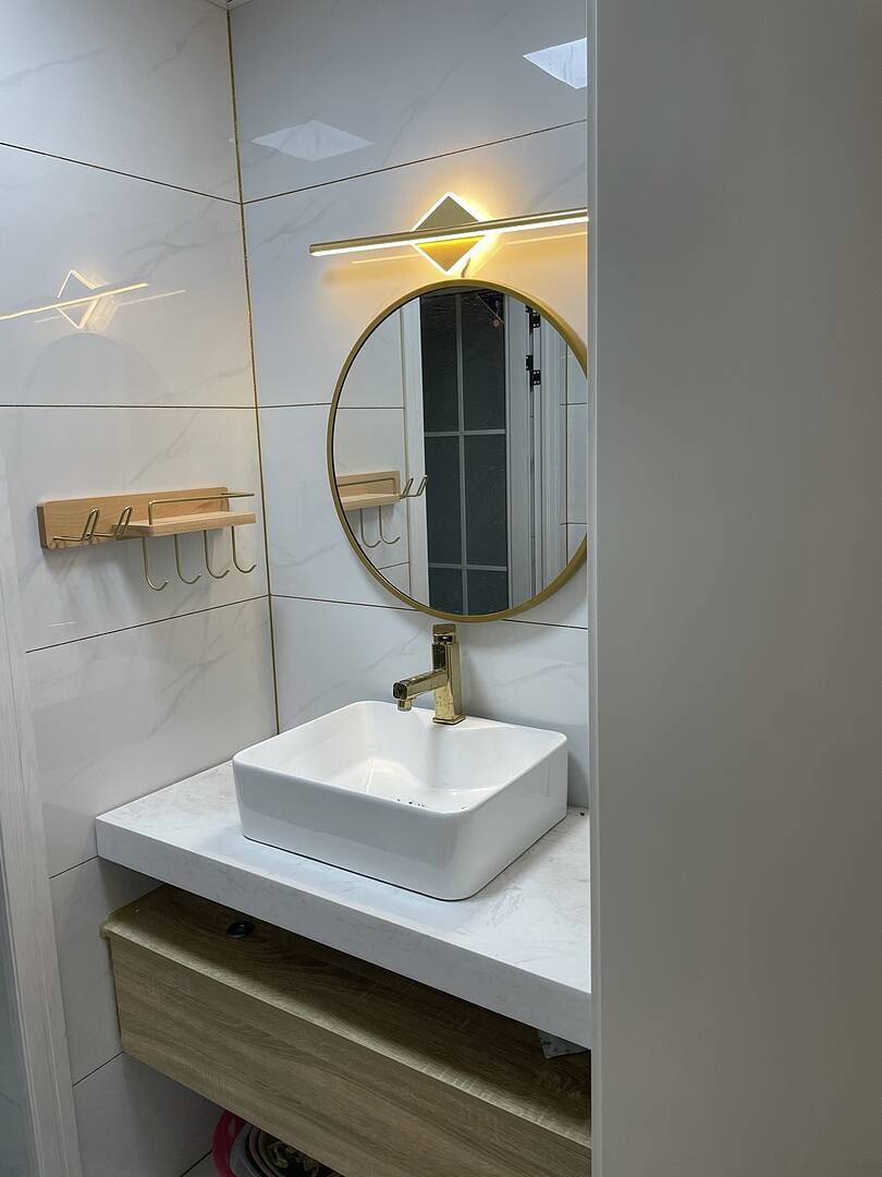 Bathroom Vanity Set 35.4" Modern Floating Bathroom Vanity White and Natural with Sink