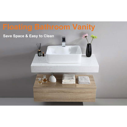 Bathroom Vanity Set 35.4" Modern Floating Bathroom Vanity White and Natural with Sink