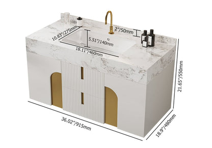 Bathroom sink with dimensions labeled on a white background