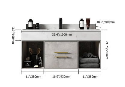 Bathroom vanity with dimensions labeled on a white background