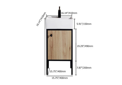 Measurement chart of a bathroom vanity with dimensions labeled