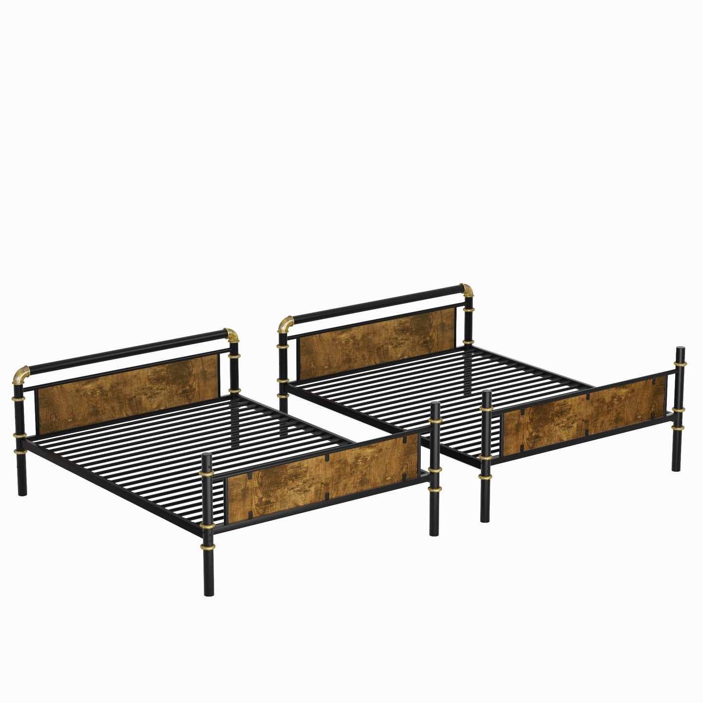 IronLoft™ – Twin XL Over Twin XL Metal Bunk Bed with Rustic Wood