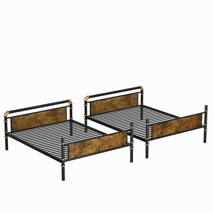IronLoft™ – Twin XL Over Twin XL Metal Bunk Bed with Rustic Wood