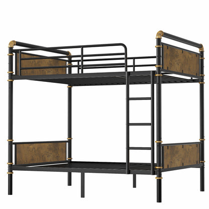 IronLoft™ – Twin XL Over Twin XL Metal Bunk Bed with Rustic Wood