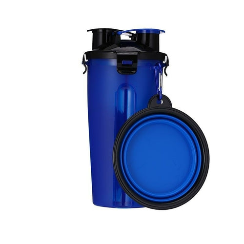 2-in-1 Dog Water Bottle & Food Container with Collapsible Bowls