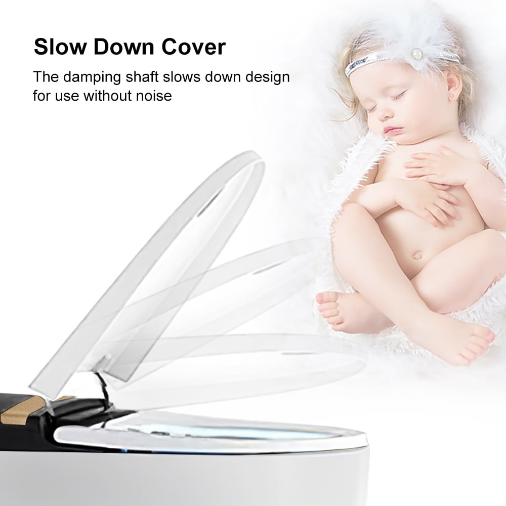 Baby lying next to a robot vacuum cleaner with text about a 'Slow Down Cover'.