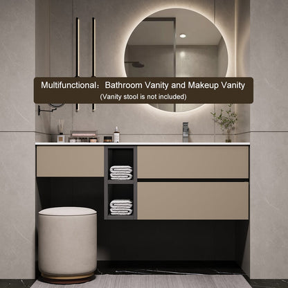 40" Modern Floating Bathroom Vanity Set with Single Sink & a Makeup Countertop in Khaki