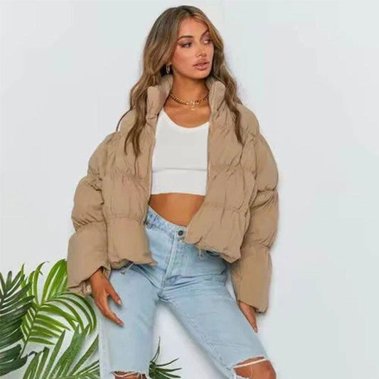 Women's Solid Standard Collar Zipper Parka