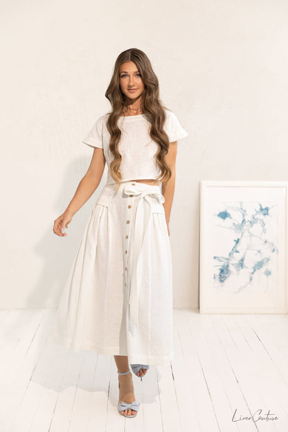 Taormina Linen Crop Top & Midi Skirt Set