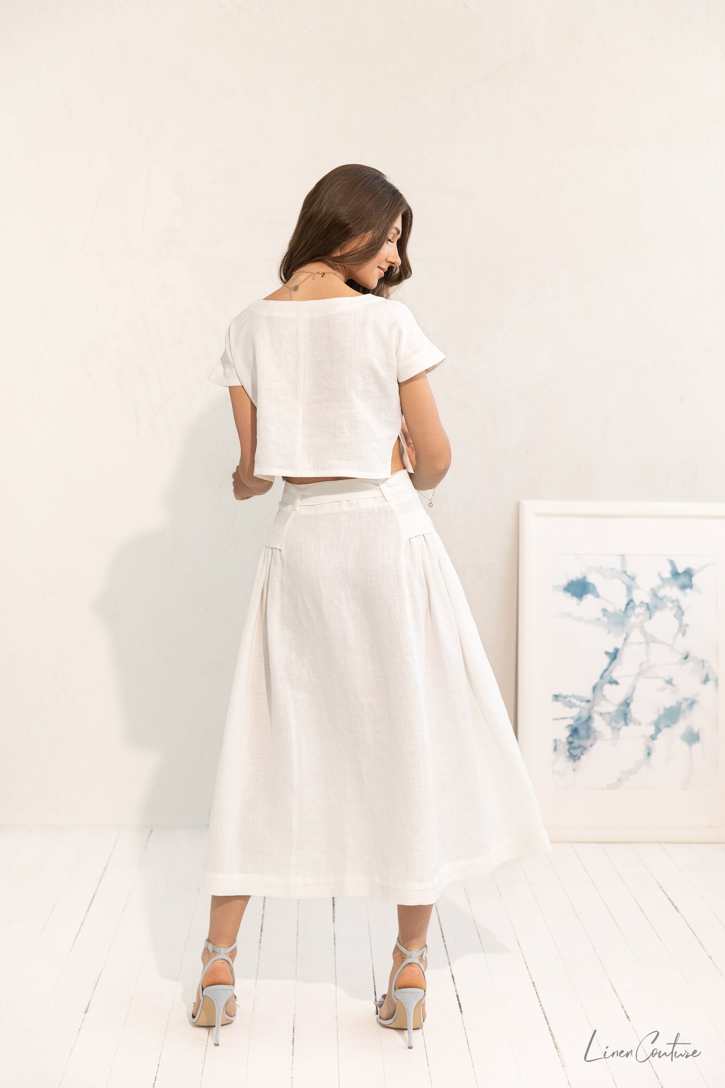 Taormina Linen Crop Top & Midi Skirt Set