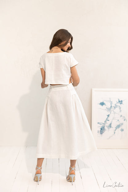 Taormina Linen Crop Top & Midi Skirt Set