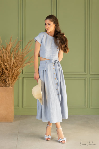 Taormina Linen Crop Top & Midi Skirt Set
