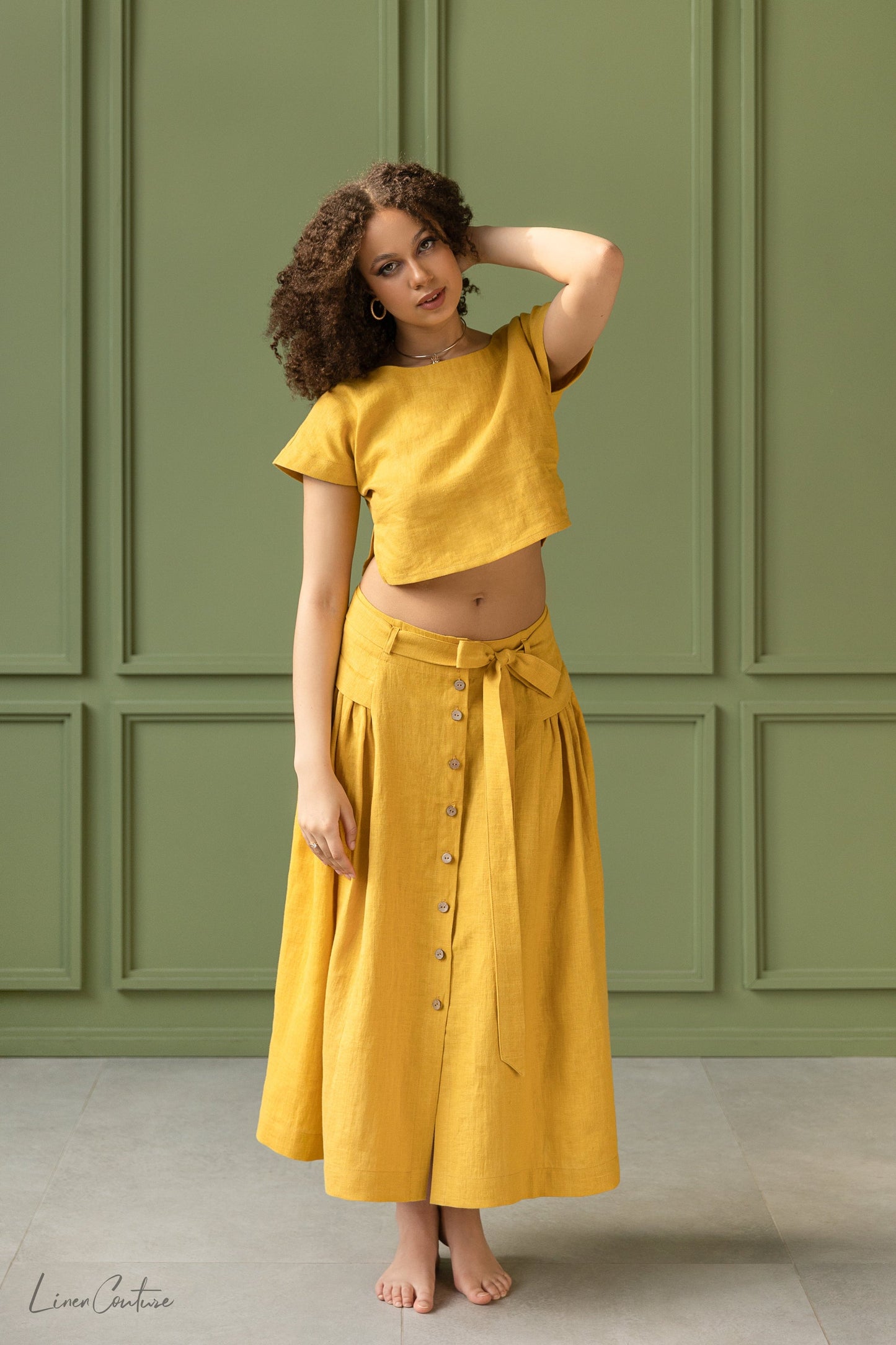 Taormina Linen Crop Top & Midi Skirt Set