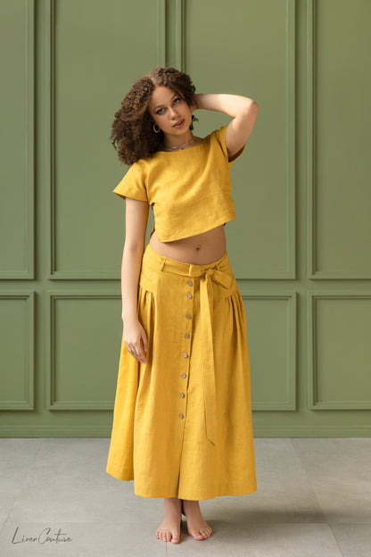 Taormina Linen Crop Top & Midi Skirt Set
