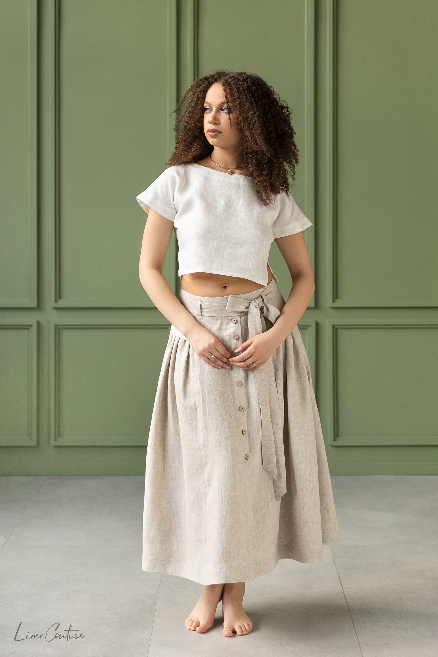 Taormina Linen Crop Top & Midi Skirt Set