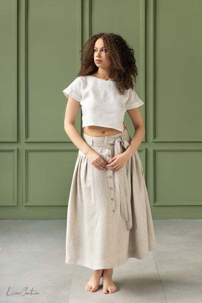 Taormina Linen Crop Top & Midi Skirt Set