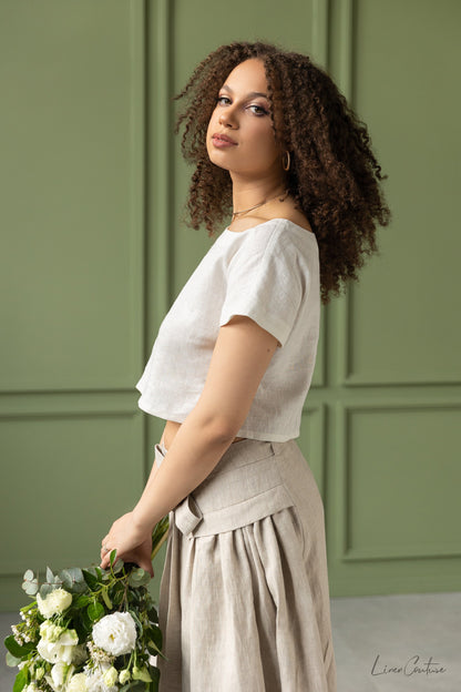 Taormina Linen Crop Top & Midi Skirt Set