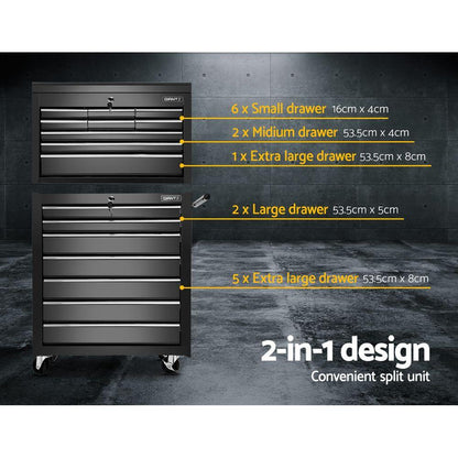 Giantz 16 Drawer Tool Box Cabinet Chest Trolley Toolbox Garage Storage
