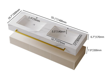 Measurement chart of a bathroom vanity with dimensions labeled