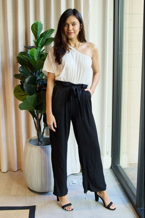 Marvelous in Manhattan One-Shoulder Two-Tone Jumpsuit