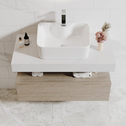 Bathroom Vanity Set 35.4" Modern Floating Bathroom Vanity White and Natural with Sink