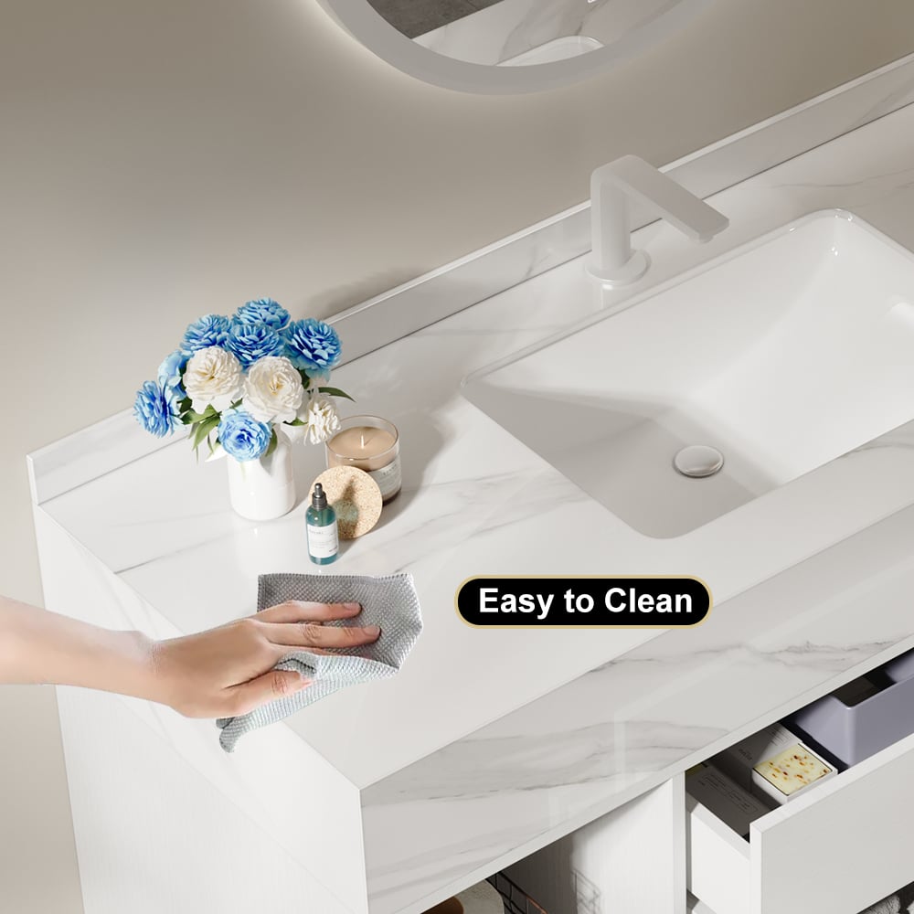 Bathroom Vanity Set 35.4" Modern Floating Sintered Stone Bathroom Vanity White with Sink