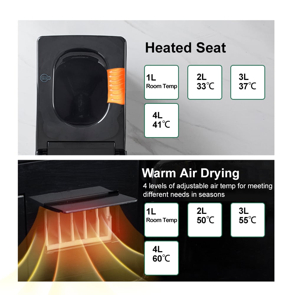 Cubera V1 Automatic Smart Square Bidet Toilet with Multi-Function Black 1.32 GPF