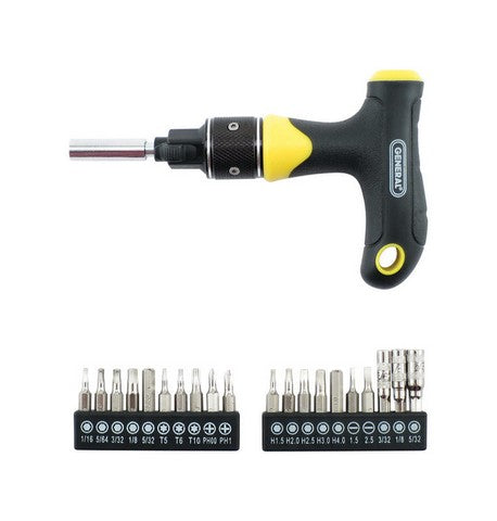 General Tools 70211 Ratcheting Multi-Bit T-Handle Screwdriver