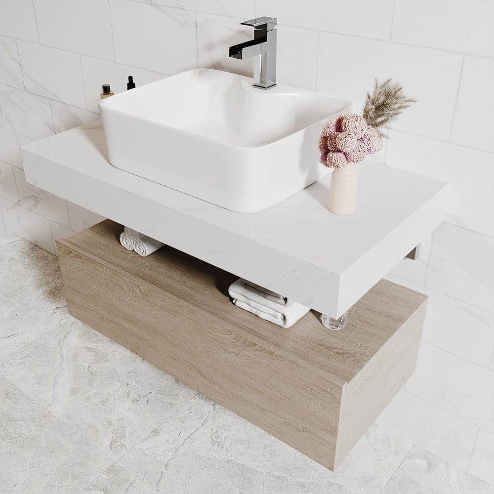 Bathroom Vanity Set 35.4" Modern Floating Bathroom Vanity White and Natural with Sink