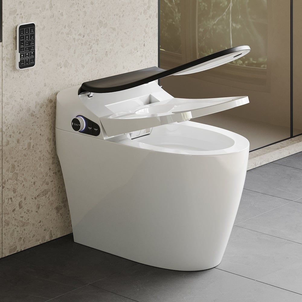 Modern white bidet attached to a wall in a bathroom setting