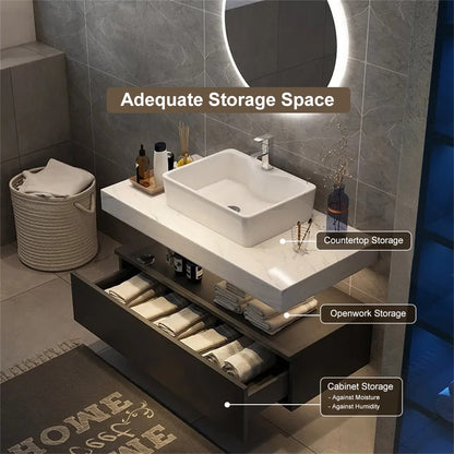 Bathroom Vanity Set 35.4" Modern Floating Bathroom Vanity White and Natural with Sink