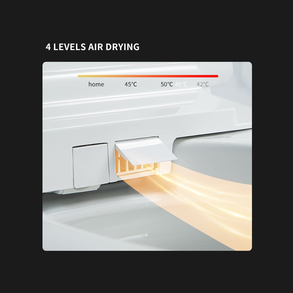 Air drying system with temperature display on a black background