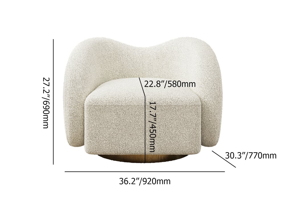 Beige textured ottoman with dimensions labeled on a white background
