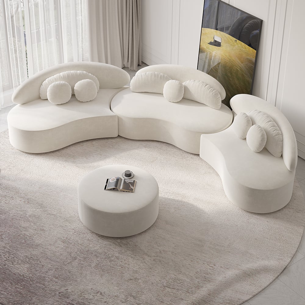 Modern white sofa with unique design in a minimalistic room