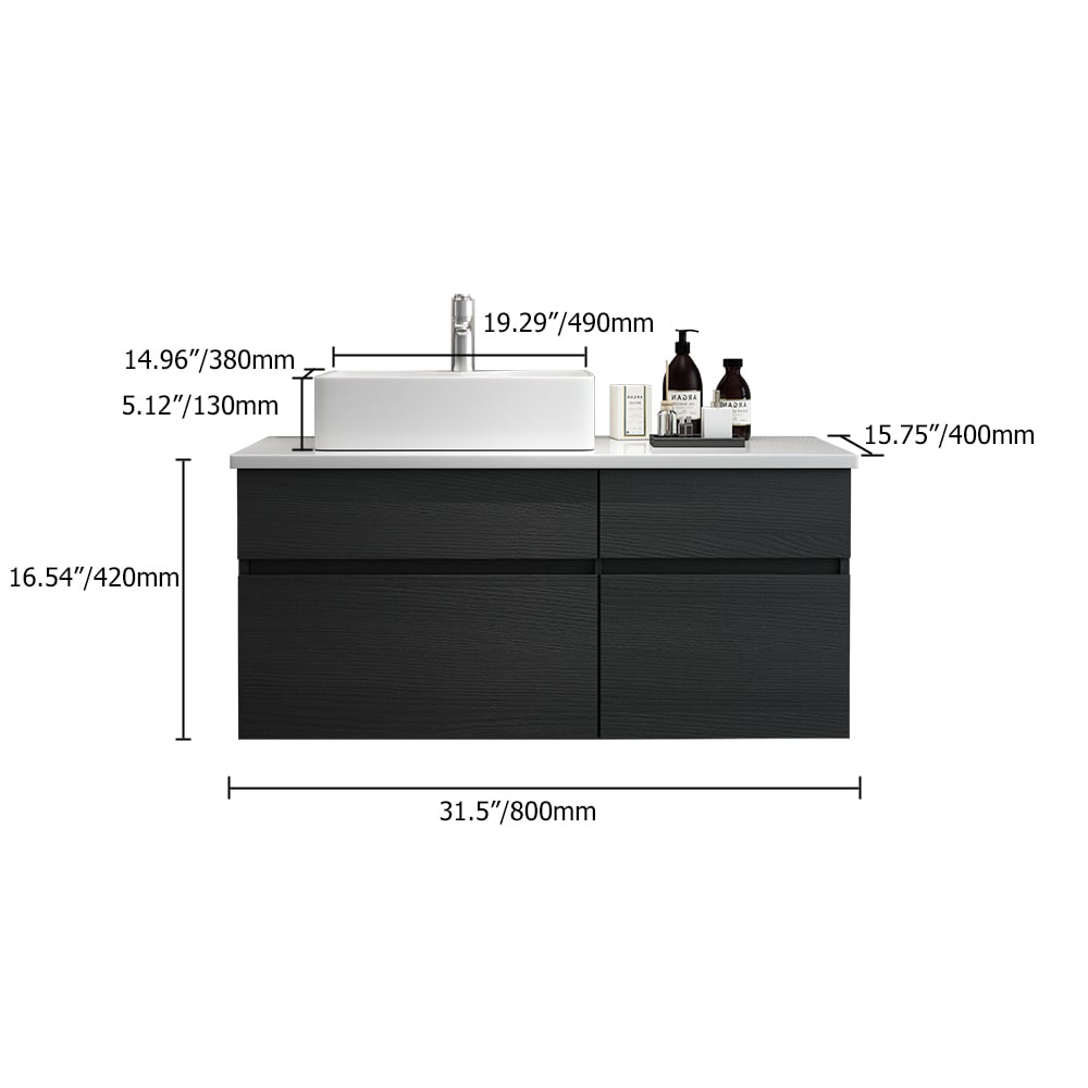 Bathroom vanity with dimensions labeled on a white background