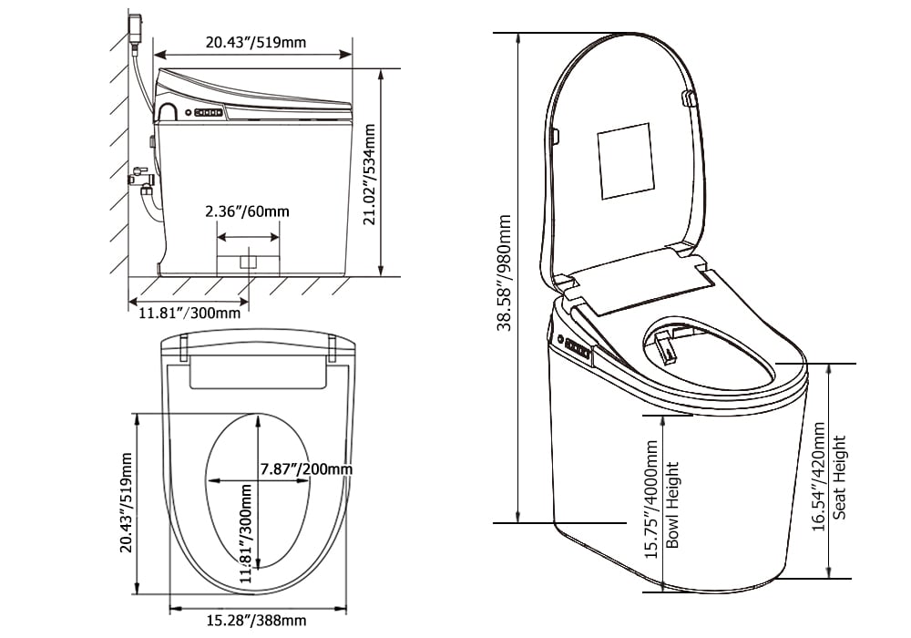 Fitro H1 Set of Two Compact Smart Bidet Toilets with Automatic Flushing