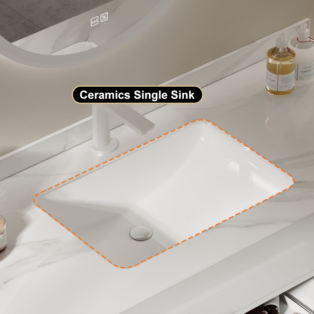 Bathroom Vanity Set 35.4" Modern Floating Sintered Stone Bathroom Vanity White with Sink