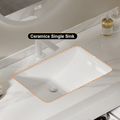 Bathroom Vanity Set 35.4" Modern Floating Sintered Stone Bathroom Vanity White with Sink