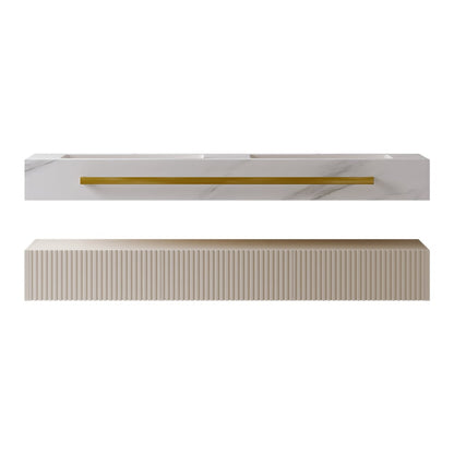 Two rectangular shelves with marble-like finish and gold accents on a white background