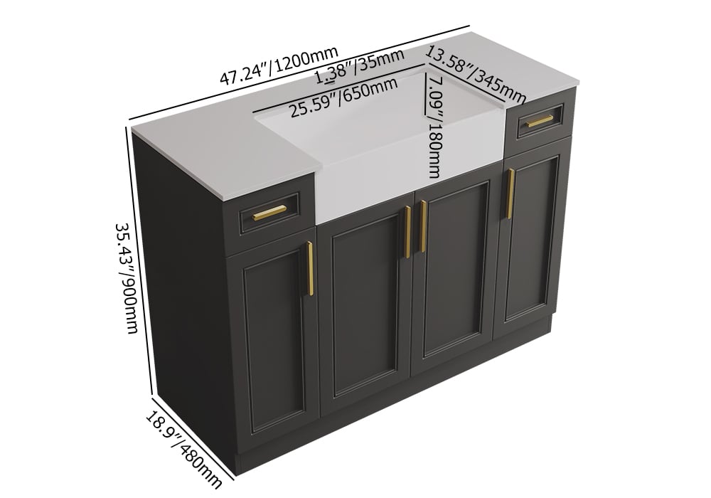 Cabinets with dimensions labeled on a white background
