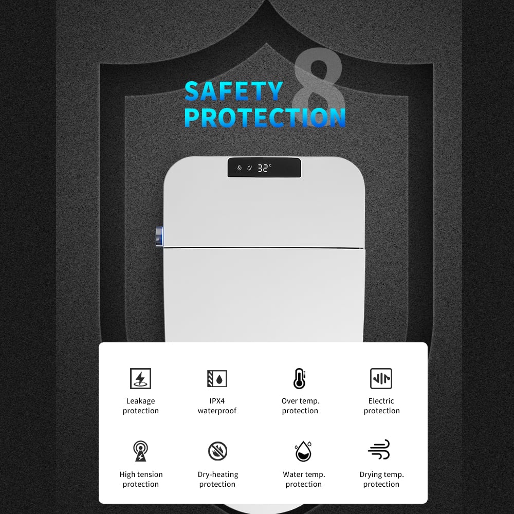 White electronic device with safety features on a dark background