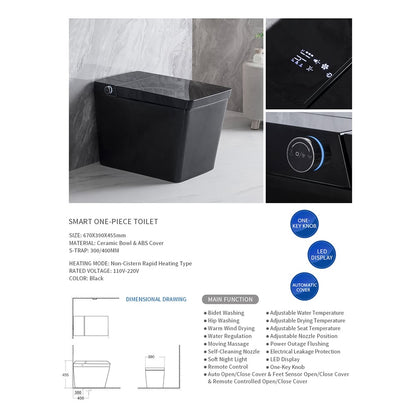 Cubera V1 Automatic Smart Square Bidet Toilet with Multi-Function Black 1.32 GPF