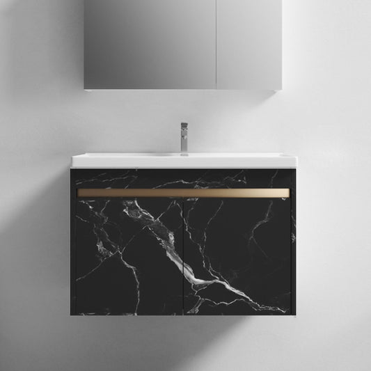 40" Black Floating Bathroom Vanity with Ceramic Top & Drop-in Sink
