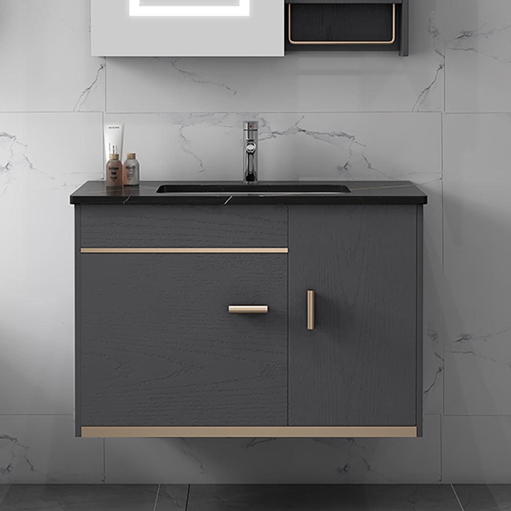 Bathroom Vanity Set 23.6" Modern Floating Sintered Stone Bathroom Vanity Black with Sink