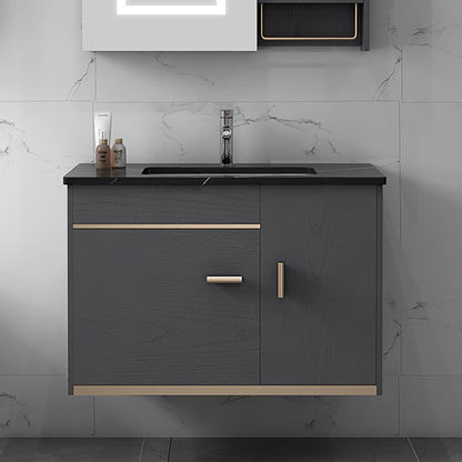 Bathroom Vanity Set 23.6" Modern Floating Sintered Stone Bathroom Vanity Black with Sink